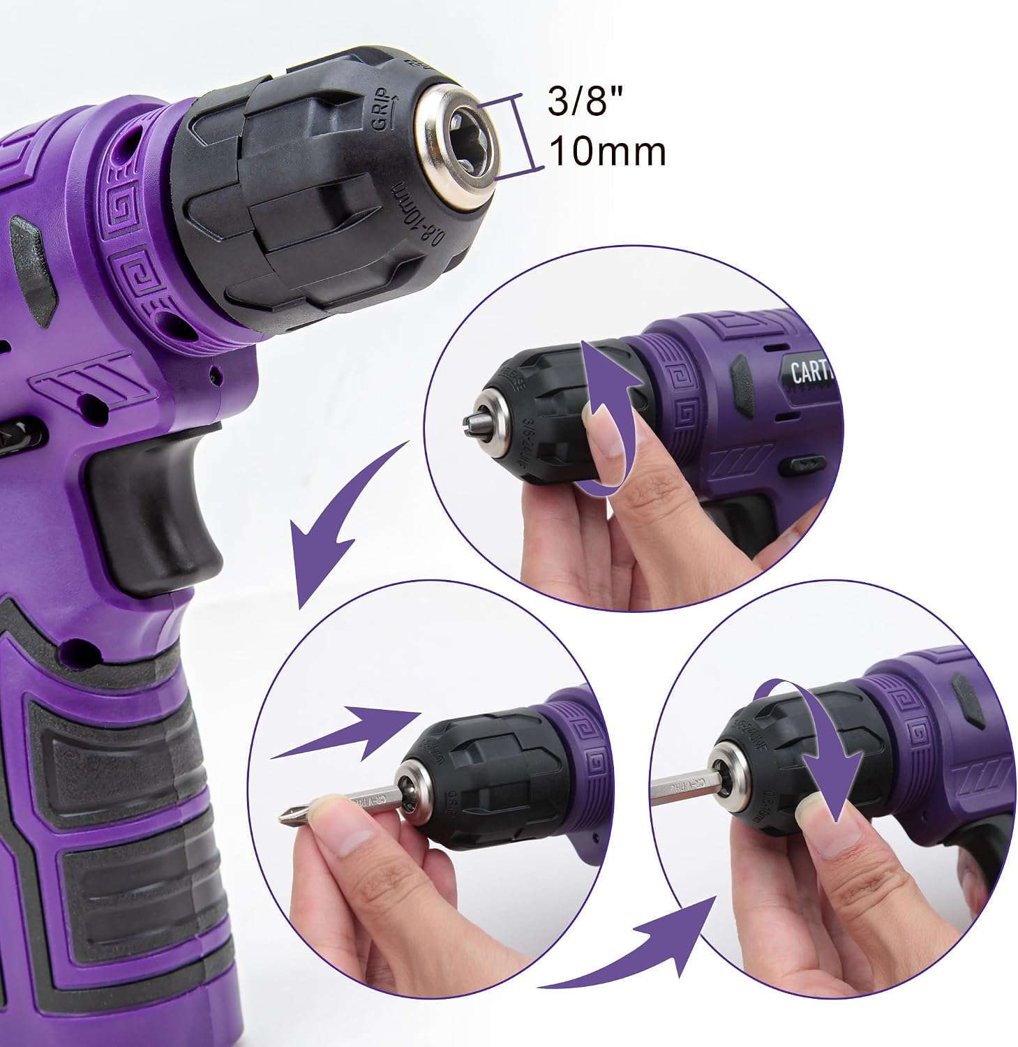 CARTMAN 150PCS 8V Cordless Drill Hand Tool Set, Purple Household Repair Kit
