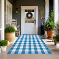 Buffalo Plaid Outdoor Rugs, 4'x6' Blue and White Checkered Indoor Outdoor Area Rug, Layering Rug for Welcome Door Mat, Washable Cotton Woven Farmhouse Mat for Spring Easter Front Porch Décor