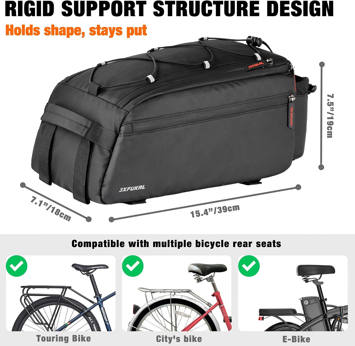 JXFUKAL Bike Bags for Bicycle Rear Rack, 13L/20L Supportive Bike Rack Bag