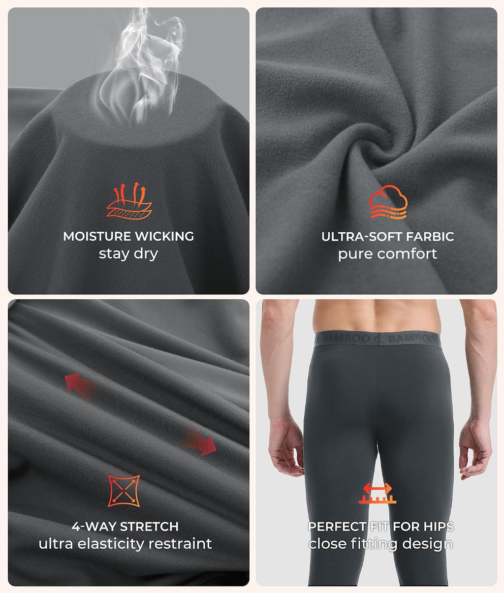 BAMBOO COOL Men's Thermal Underwear Lightweight Fleece Lined
