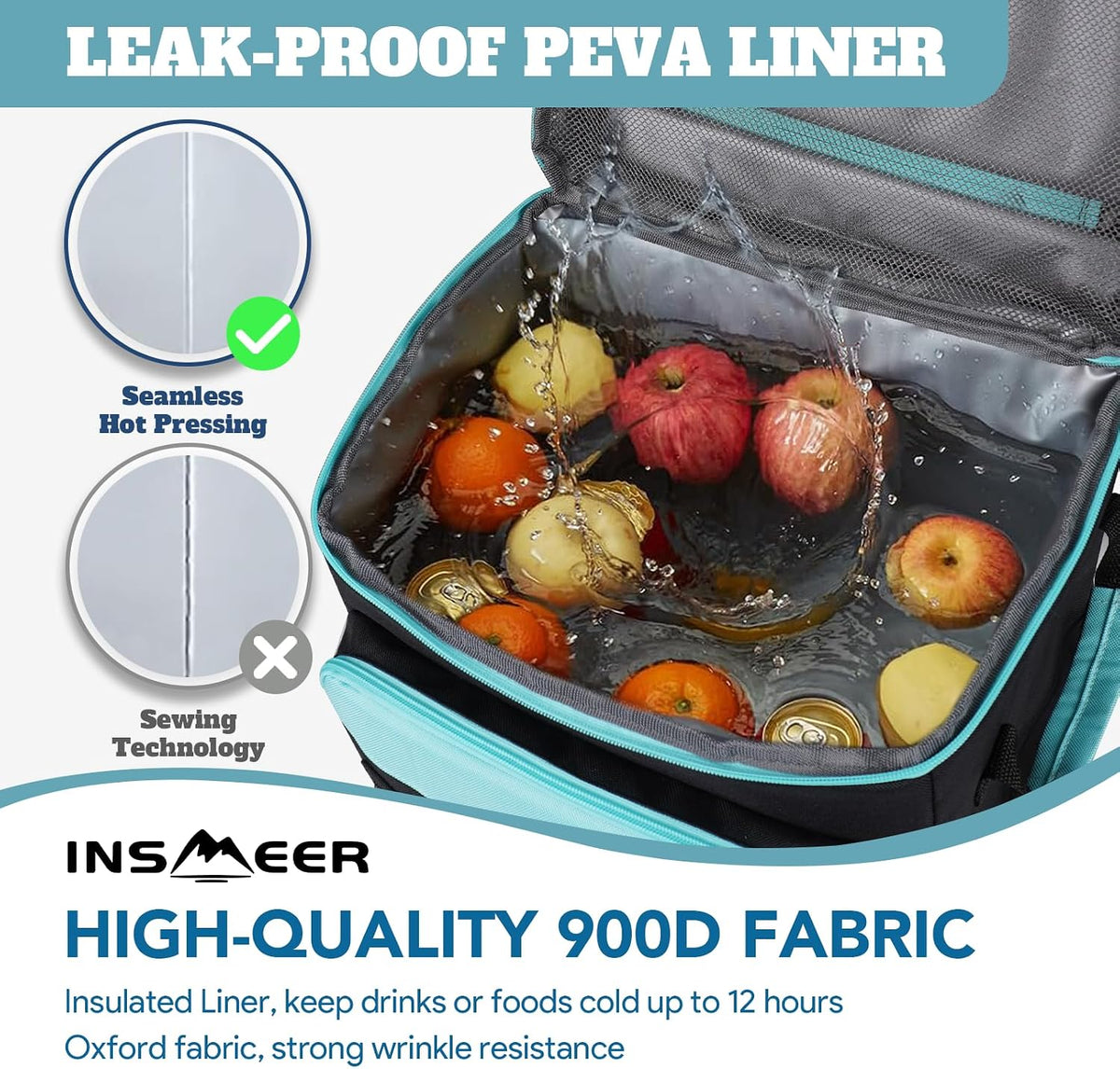 INSMEER Cooler with Wheels and Handle, 80 Cans/50L Rolling Cooler, Portable Soft Sided Cooler with Wheel, 2-in-1 Collapsible Trolley Cart, Large Coolerbag for Grocery Shopping