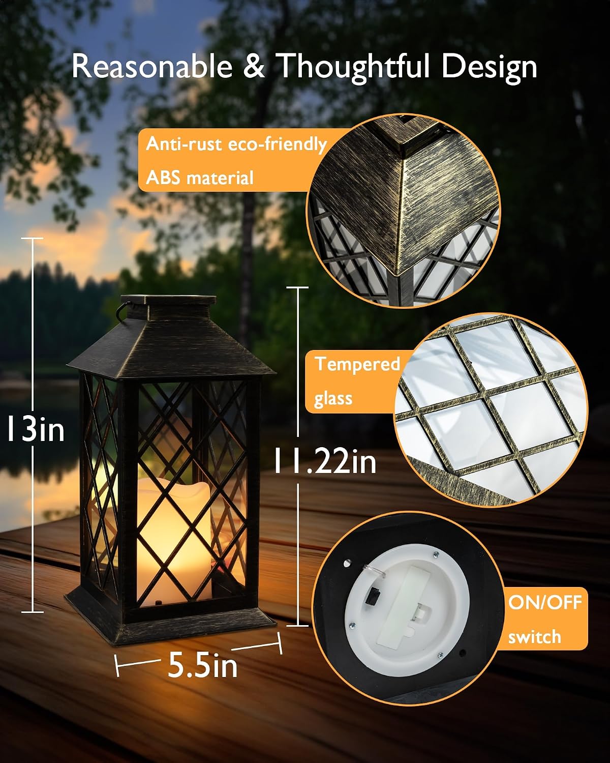 Homemory 2 Pack 13'' Copper Solar Lanterns, Flickering Flame Hanging Lights