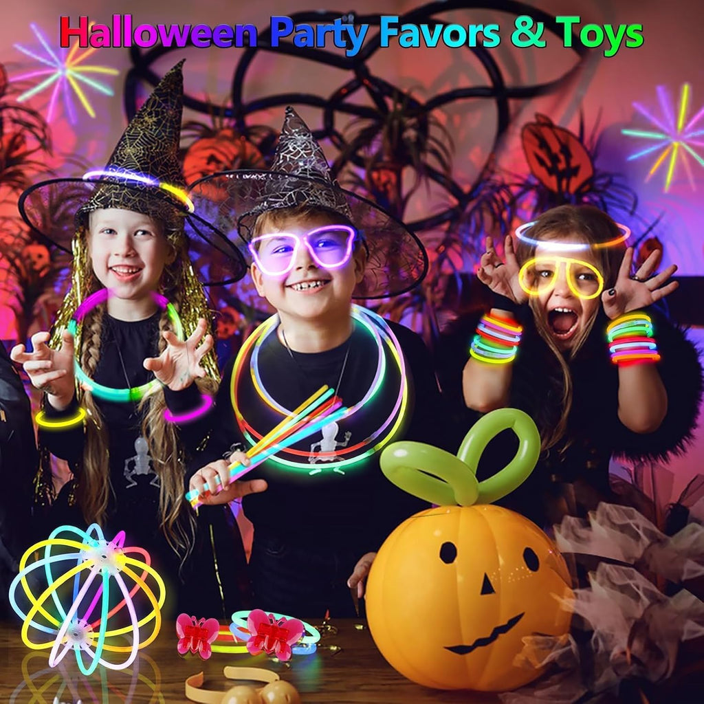 BUDI 467Pcs Glow Sticks Party Favors for Kid Adult Halloween Toys Bulk Pack