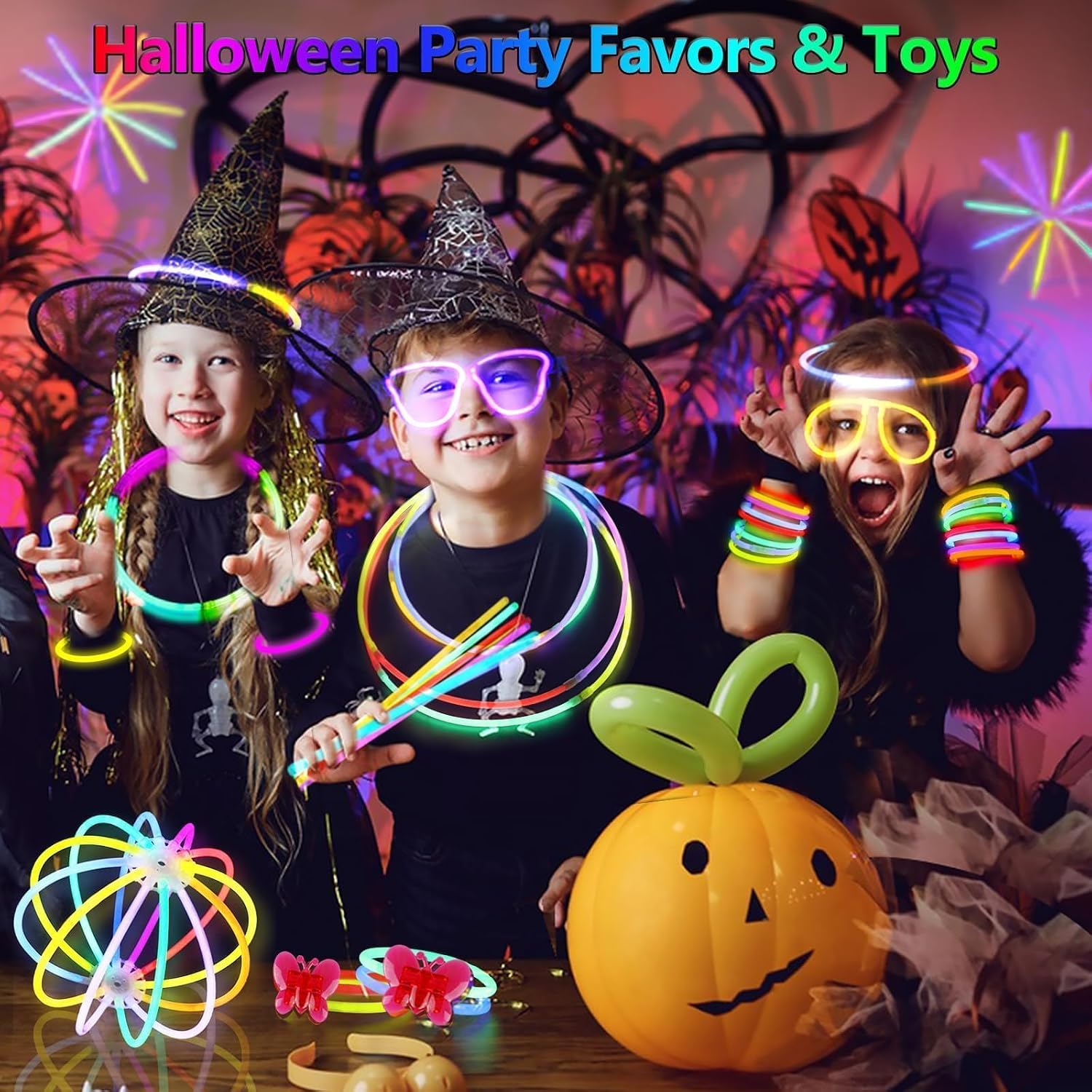 BUDI 467Pcs Glow Sticks Party Favors for Kid Adult Halloween Toys Bulk Pack