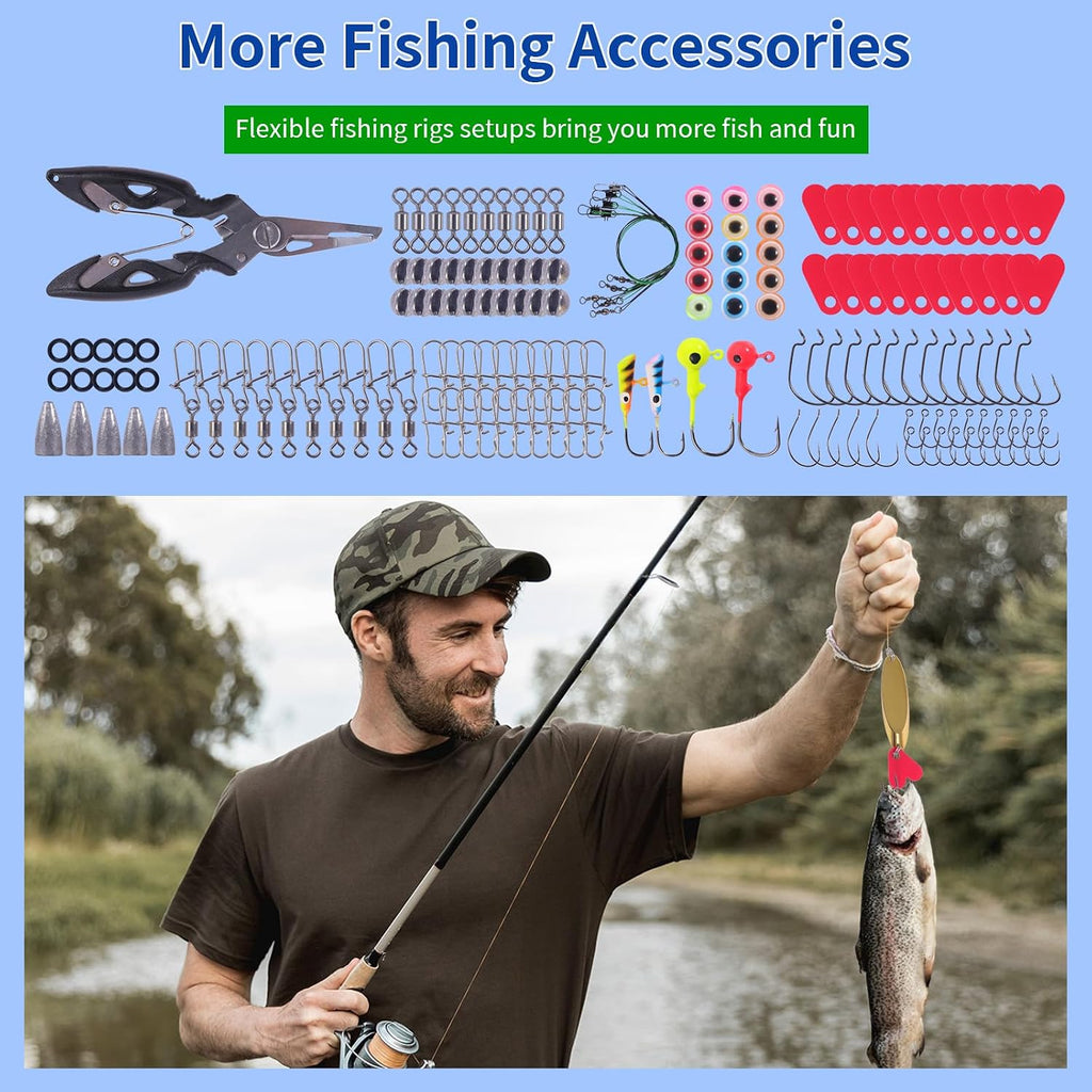 140/234PCS Fishing Lures Kit with Pliers, Fishing Gear Tackle Box Included Tackles, Bionic Baits,Spoon, Hooks, Weights Freshwater, Saltwater and Accessories for Men Women Kids