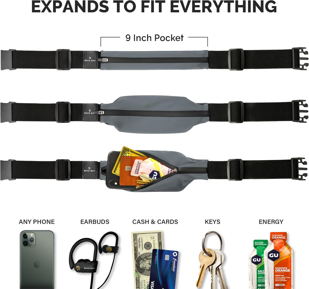 No-Bounce Slim & Secure Running Belt, Fits ALL Phones, Keys, Cards, Gels