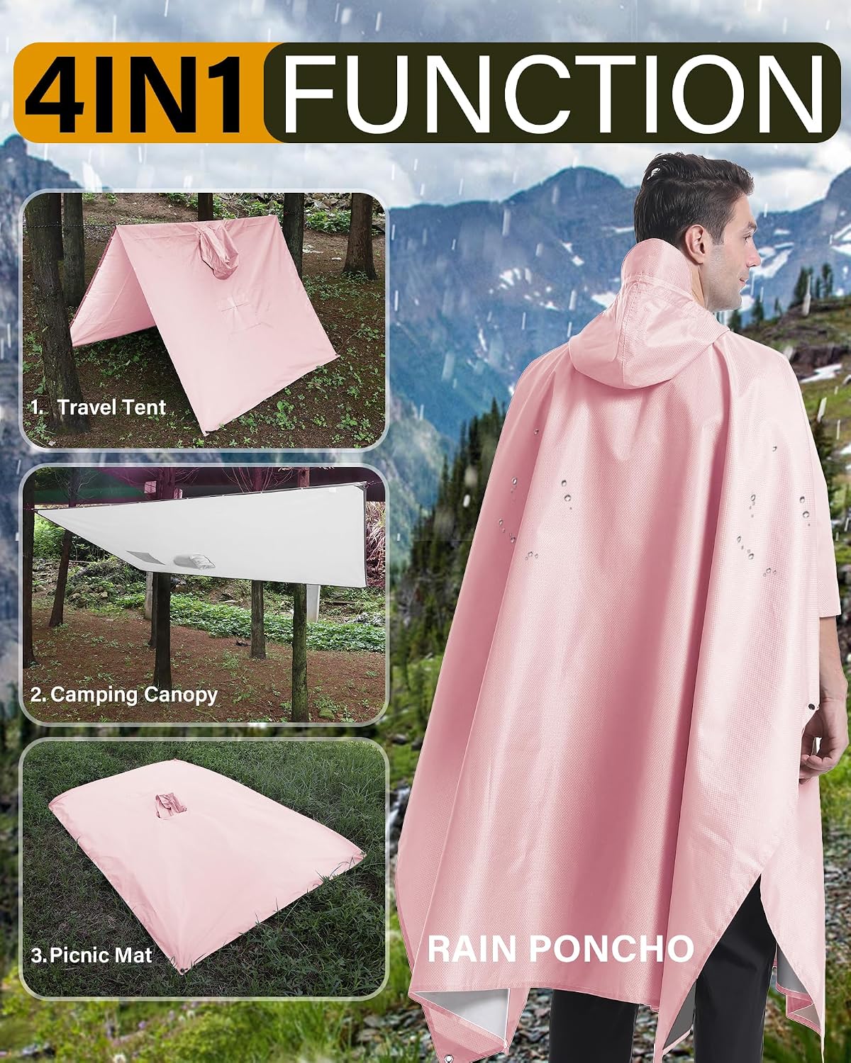 iCreek Hooded Rain Poncho Packable Waterproof Unisex Raincoat with Pocket