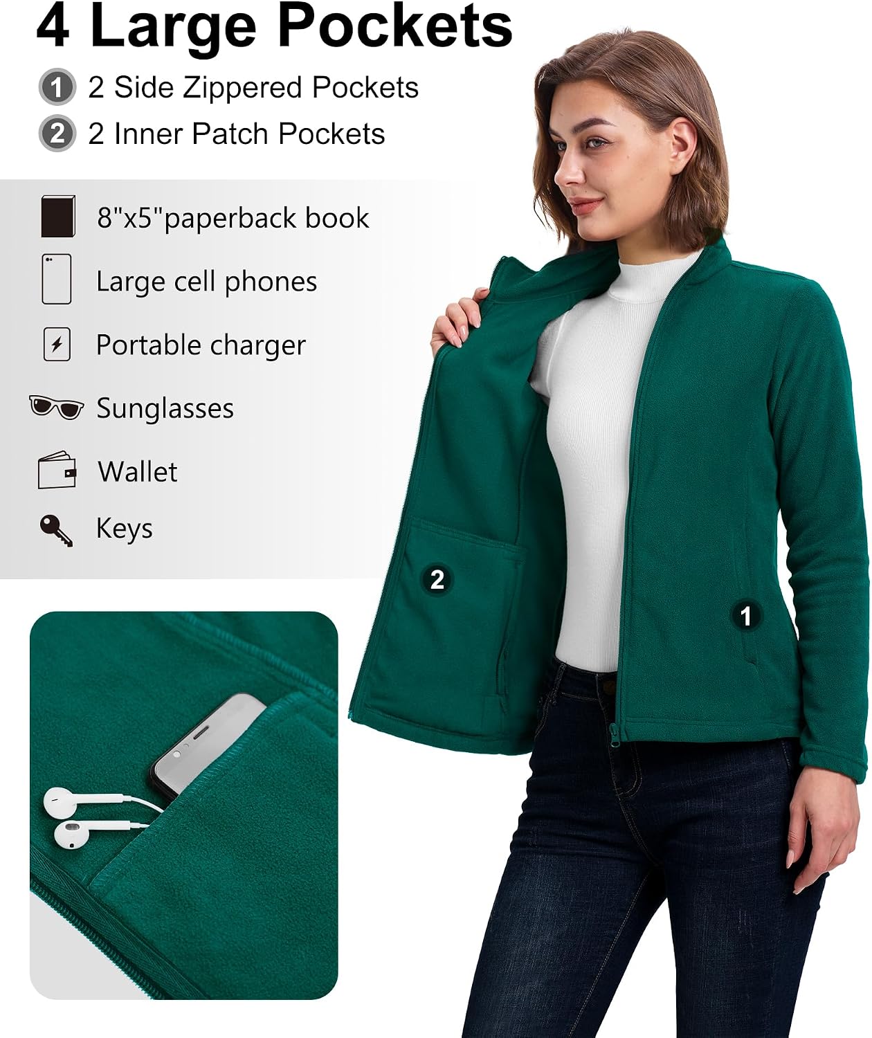 33,000ft Women's Polar Fleece Jacket Zip Up Lightweight Hiking Sweatshirt
