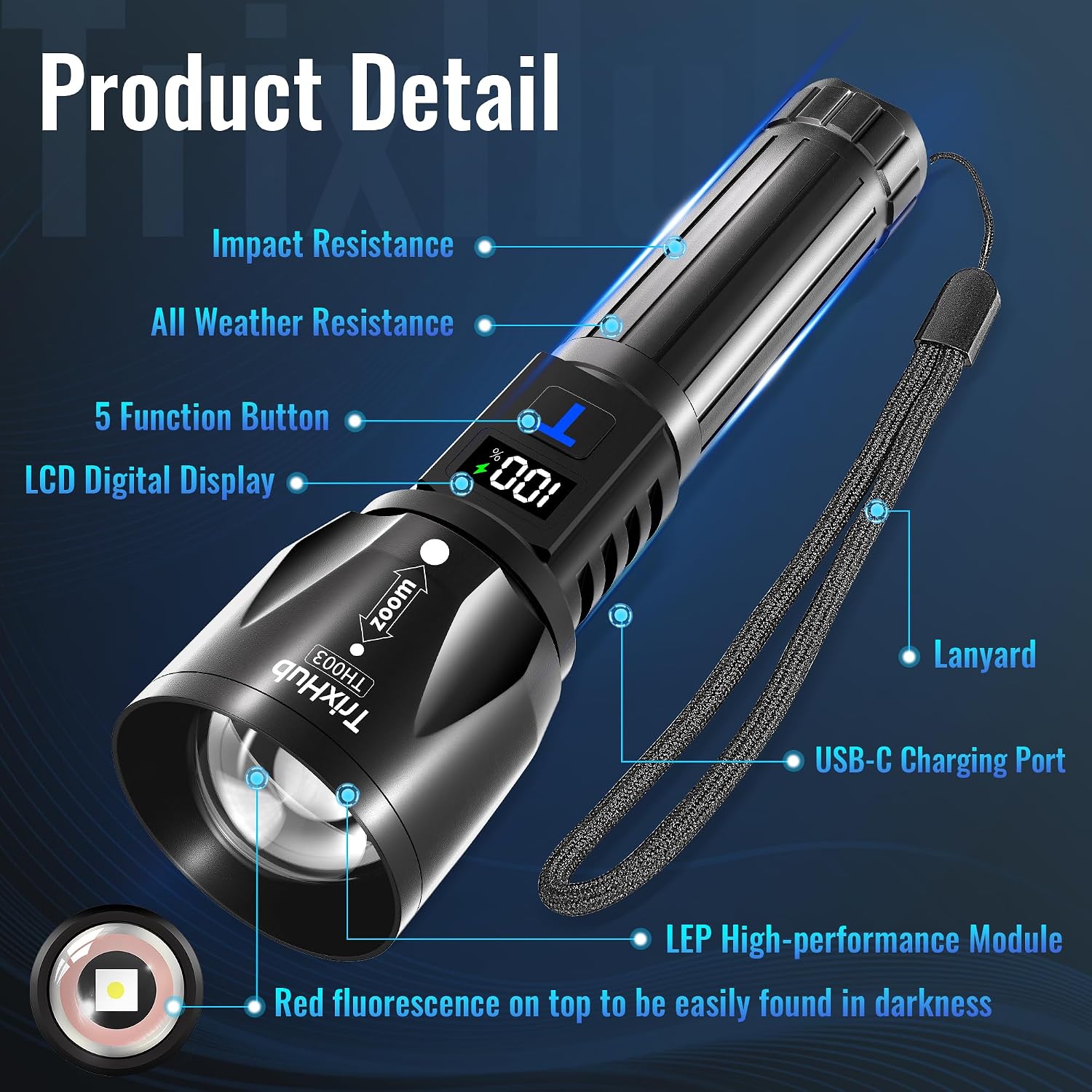 TrixHub Rechargeable Flashlights High Lumens 2Pack, 5Mode Flash Light with LCD Digital Display, Super Bright Adjustable Tactical Flashlight, High Powered LED Handheld Flashlight for Home