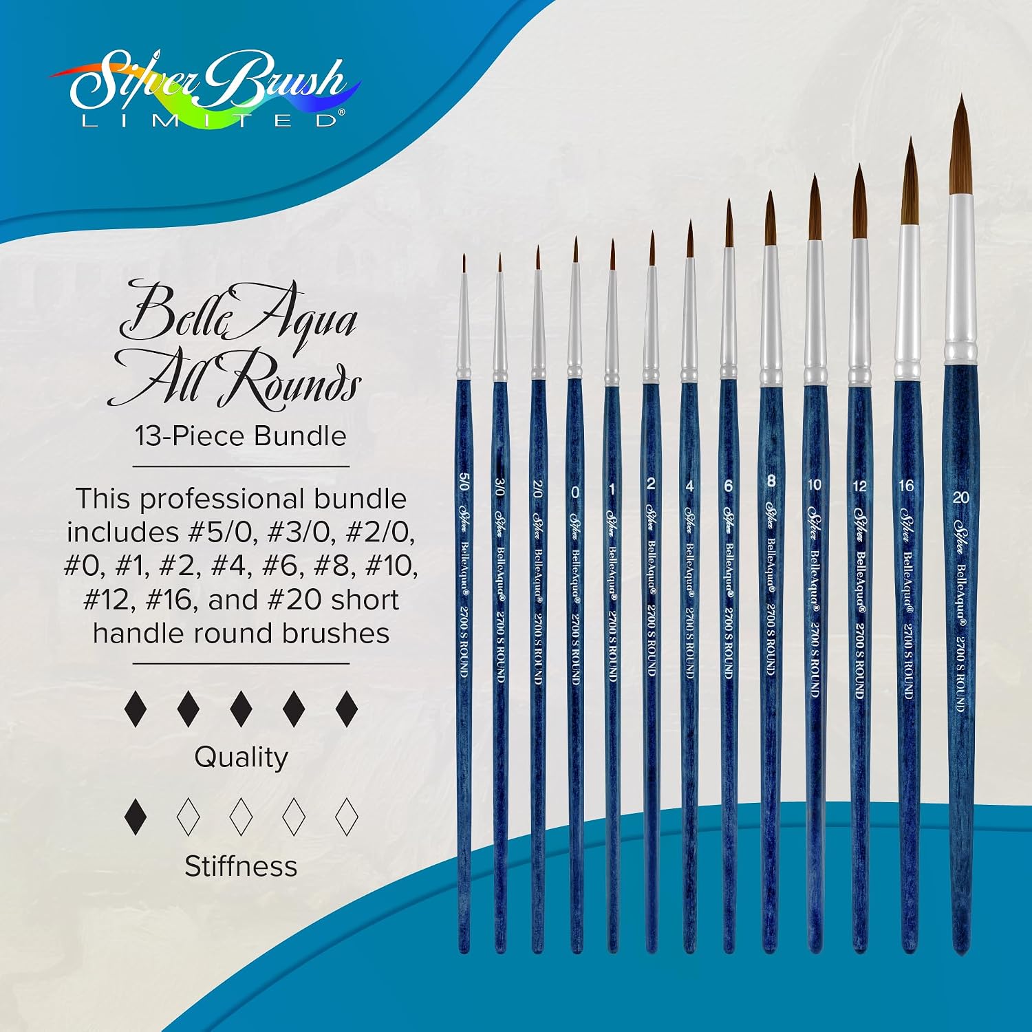 Silver Brush Limited BelleAqua Wet and Wild Watercolor Brush Set, 13pc