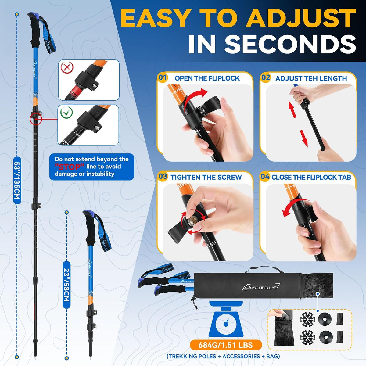 Clostnature 2 Pack Trekking Poles for Hiking, Lightweight Walking Sticks