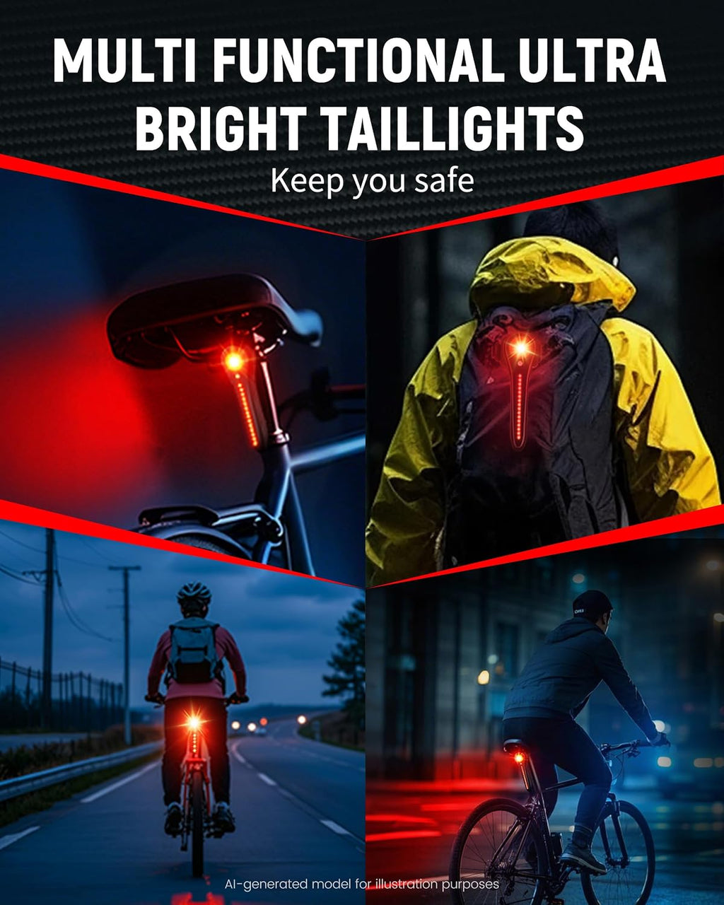 DARKBEAM Bike Tail Light Smart- with Brake/Light Sensor, USB-C Rechargeable