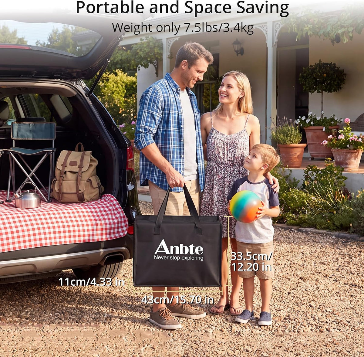 Anbte 3ft Folding Camping Table Max 29.5", 3 Adjustable Height, Yellow