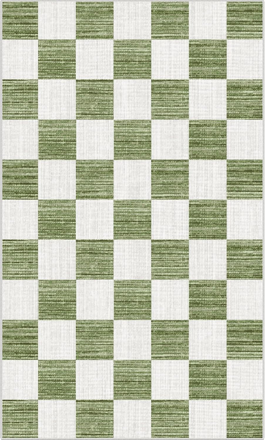 Green White Checkered Entry Rug - 3x5 Non-Slip Indoor Outdoor Rugs