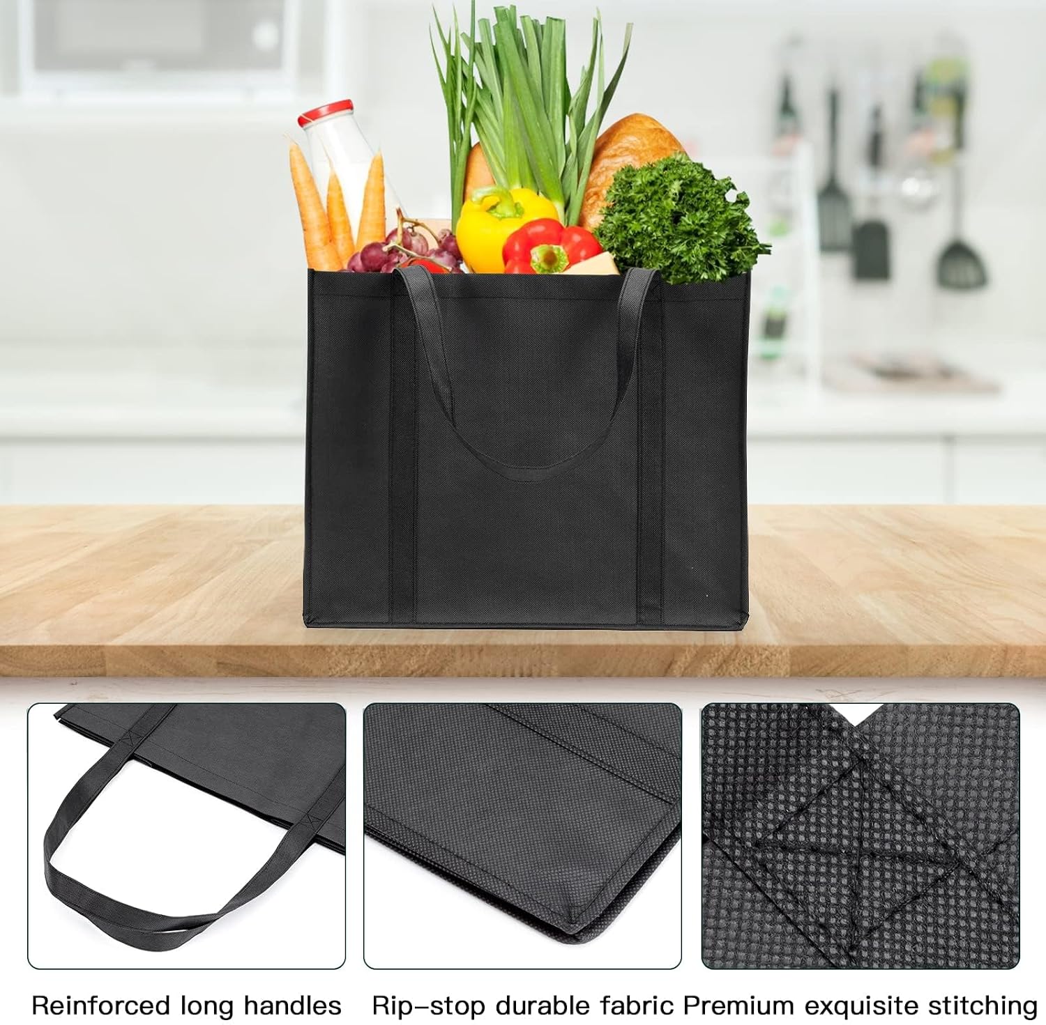 HECTOLIFE 20-Pack Reusable Grocery Bags，Large Washable Foldable Shopping Bags，Heavy Duty Tote Bags with Reinforced Handles