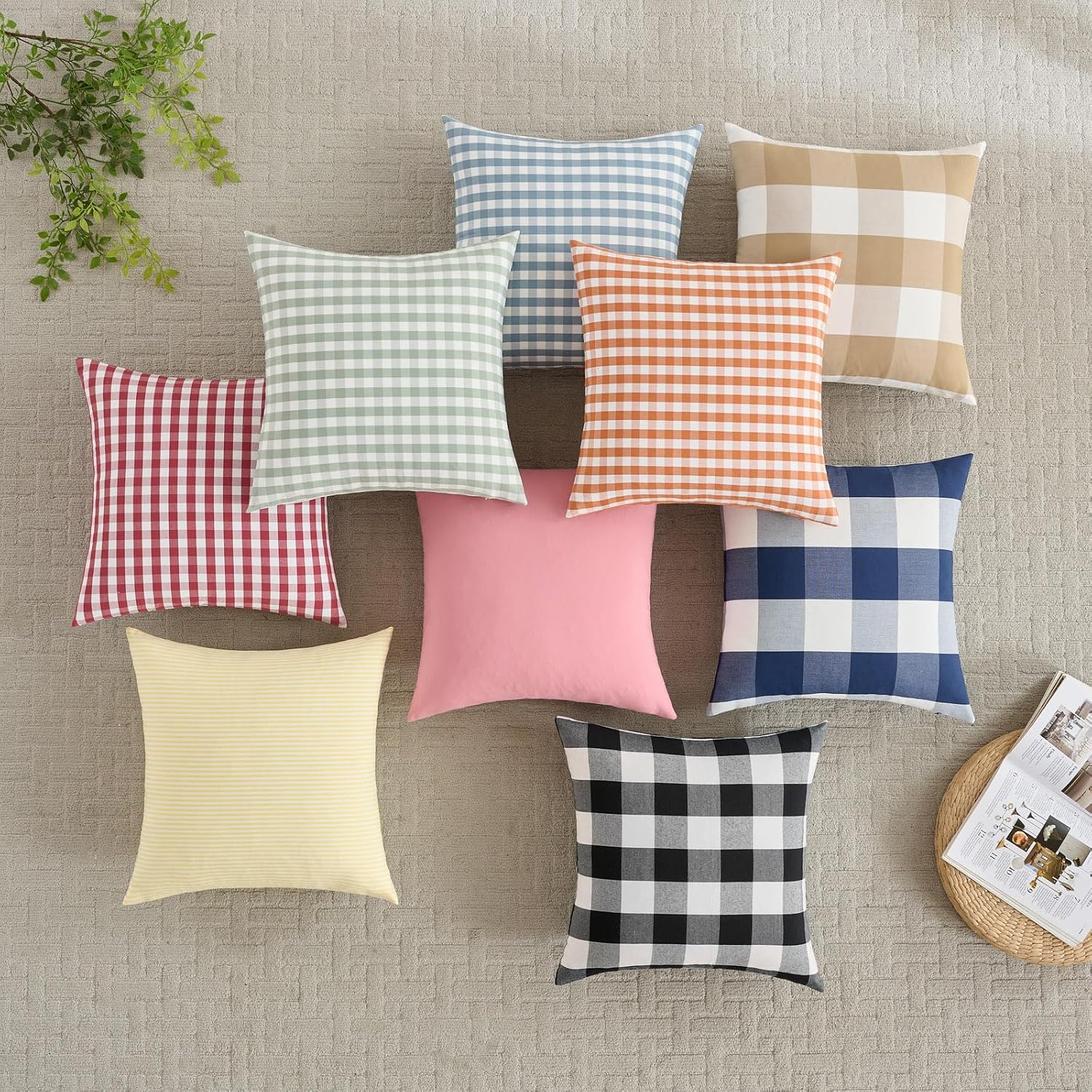 Burnt Orange Fall Plaid Outdoor Porch Pillow Covers 18x18 Set of 4 | Thanksgiving Autumn Pillow Covers 18 x 18, Cojines De Otoño Para Sala, Aesthetic Fall Room Decor, Fall Patio Outdoor Pillow
