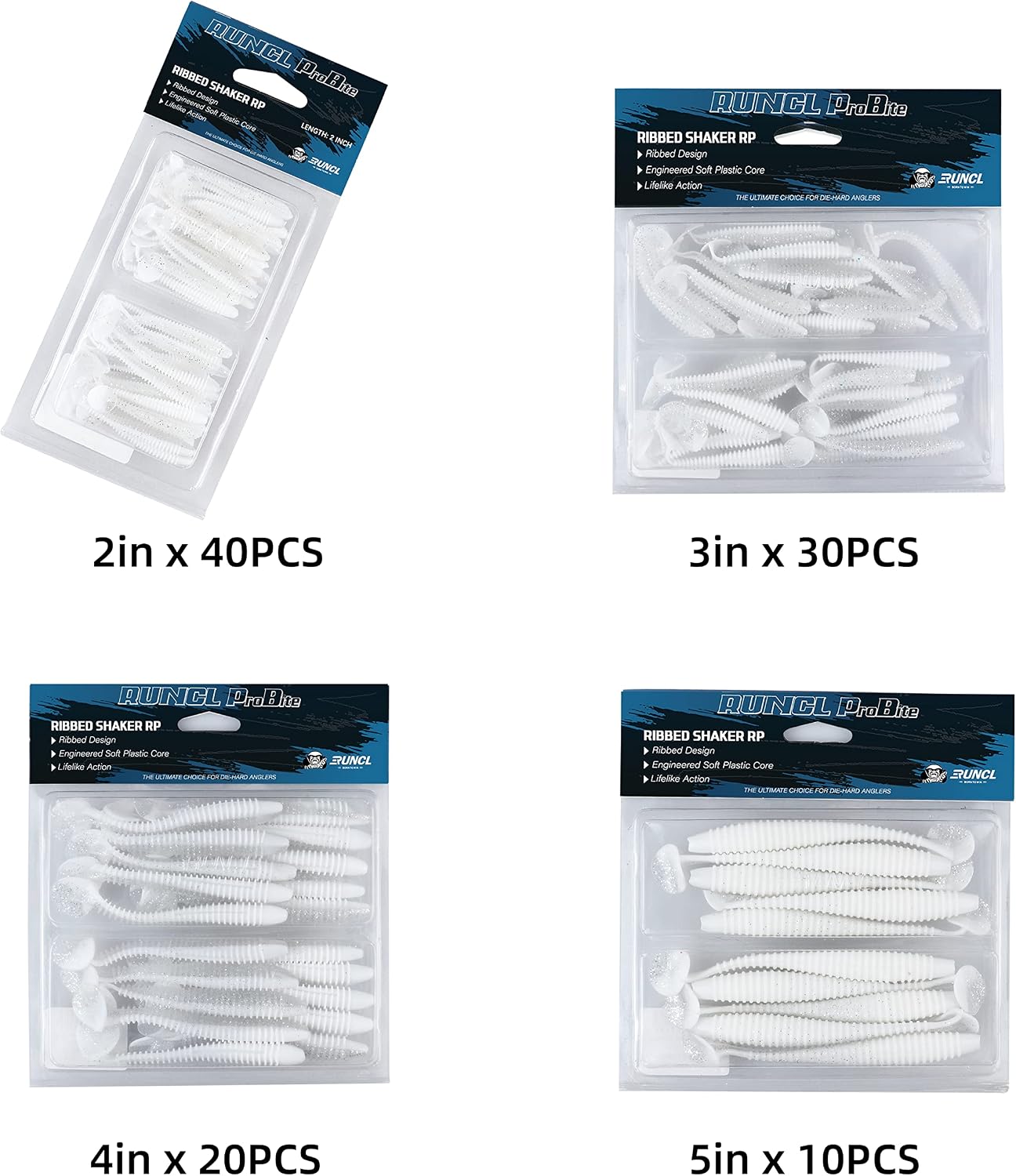 RUNCL Swimbaits Paddle 10/20/30/40PCS, 5/4/3/2 Inchs Paddle Tail, Soft Lure for Trout Crappie Bass, Durable Plastic Bait Swimmer for Saltwater/Freshwater, Fishing Lover's Gift