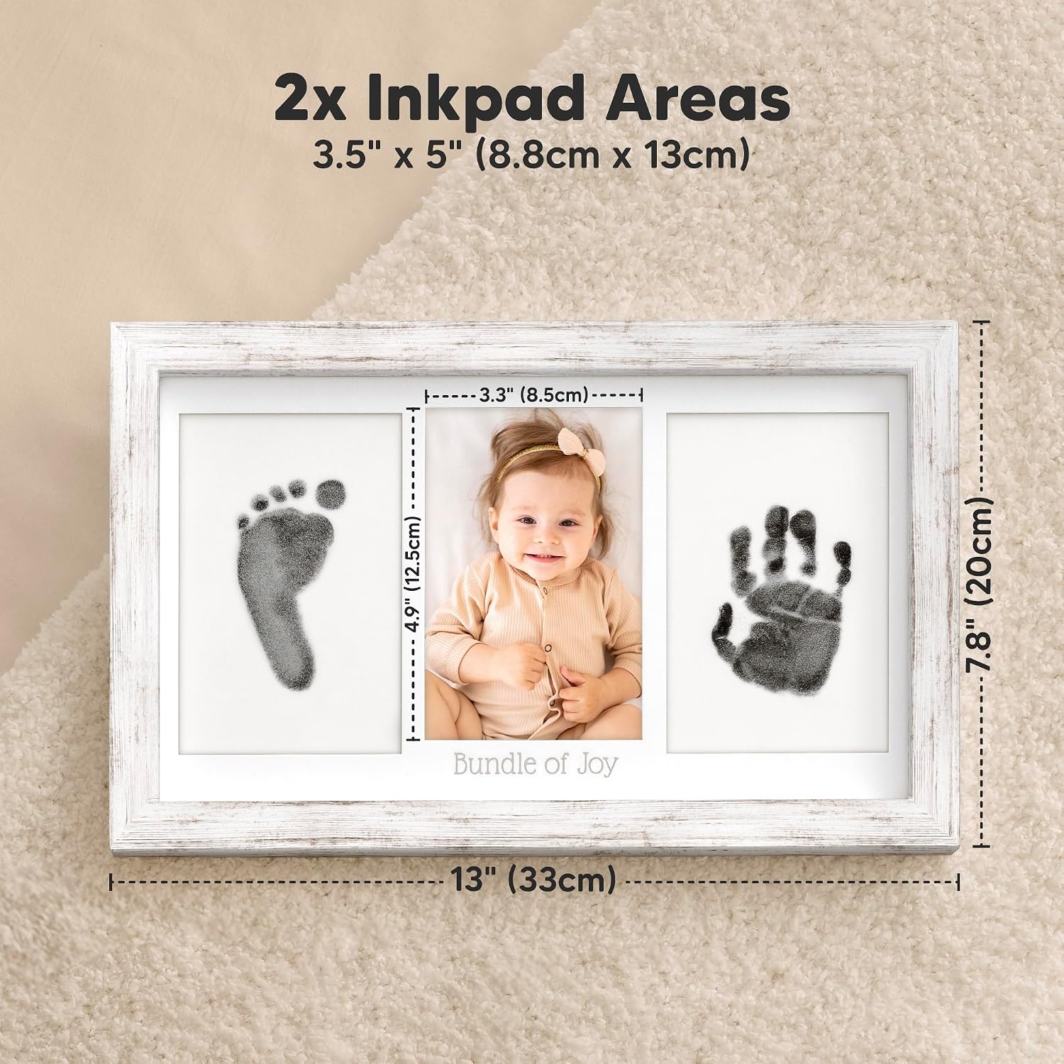 Inkless Hand and Footprint Kit, Boy Girl Newborn Keepsake (Vintage White)