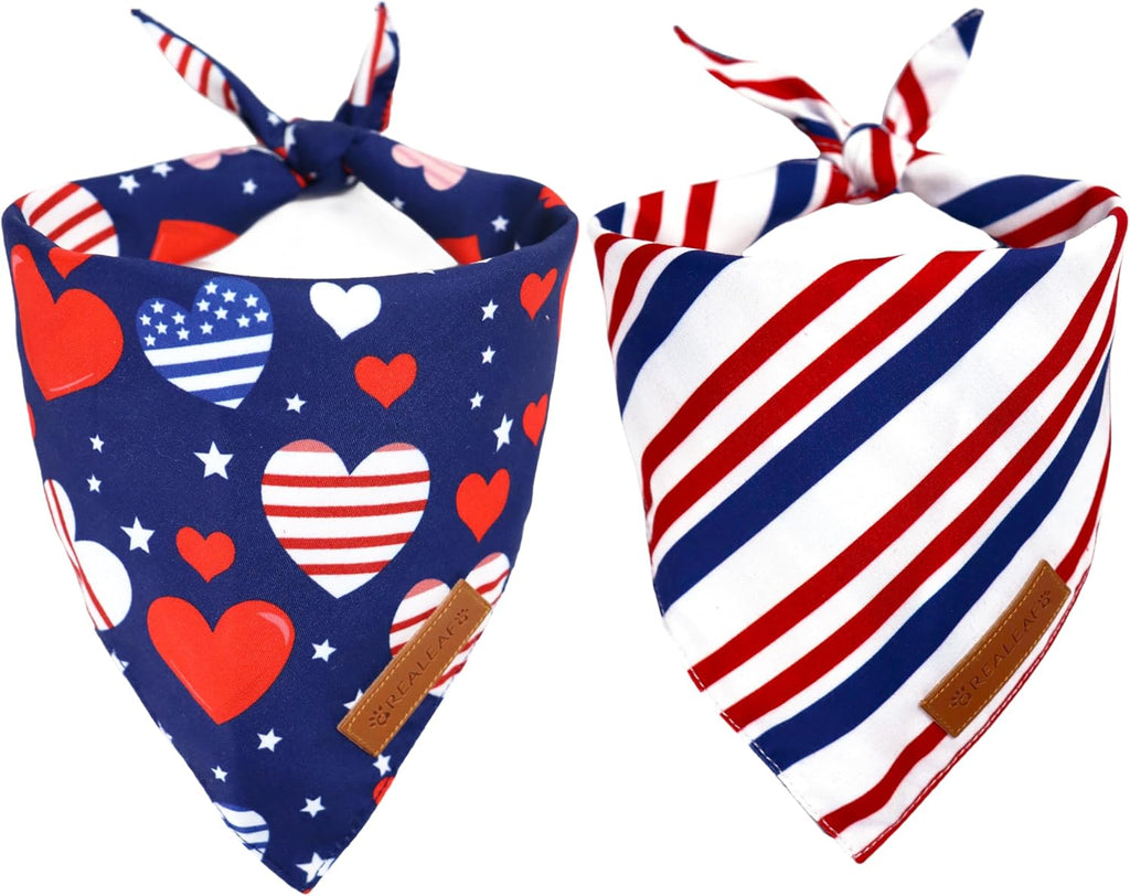 Realeaf Fall Dog Bandanas 2 Pack, Reversible Orange Plaid Holiday Pet Scarf for Boy and Girl, Premium Durable Fabric, Halloween Thanksgiving Bandana for Medium and Large Dogs (Large)