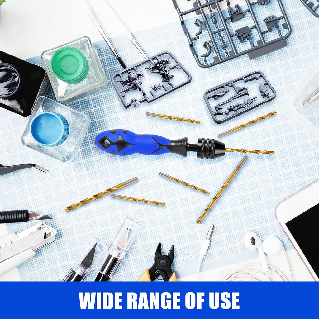 Hand Vise Hand Drill Manual Adjustable Pin Vise 0.8~6.5mm with 13 Pcs Drill Bits HSS Twist Drill Bits Set(0.8mm-6.5mm) for Wood, Jewelry, Plastic, Beads Etc