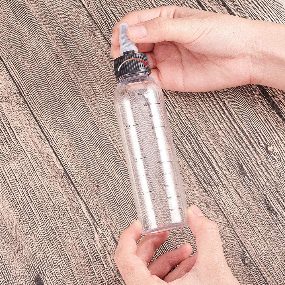 BENECREAT 12 Pack 110ml Transparent Plastic Dispensing Bottle with Twist Cap and Graduated Measurement for Liquids, Inks, Oils, Arts and Crafts