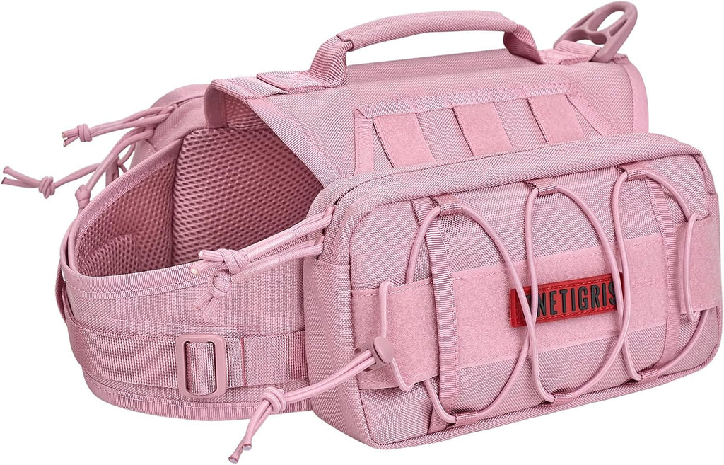 ONETIGRIS Dog Backpack for Medium & Large Dogs, Mammoth Nylon Dog Pack Tactical Backpack Harness with Side Pockets for Hiking Walking Training Running (Pink, Large)