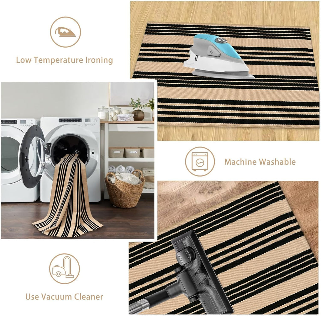 Striped Outdoor Fall Front Door Mat 24"x51", Cotton Washable Rug