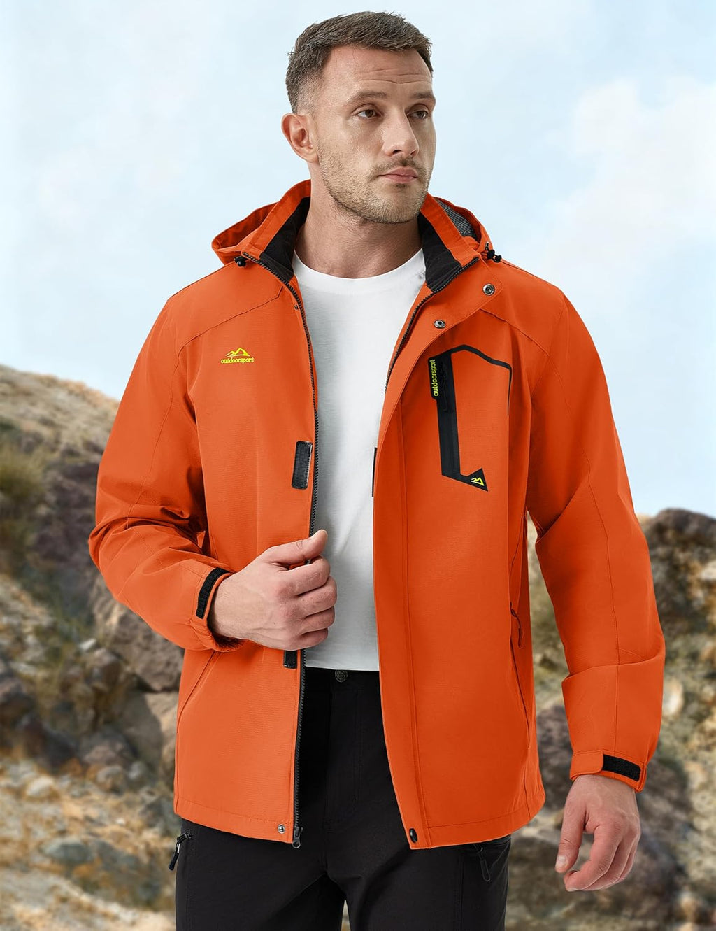 MAGCOMSEN Men's Lightweight Windbreaker Rain Jacket Raincoat with Detachable Hood for Hiking Fishing Activewear