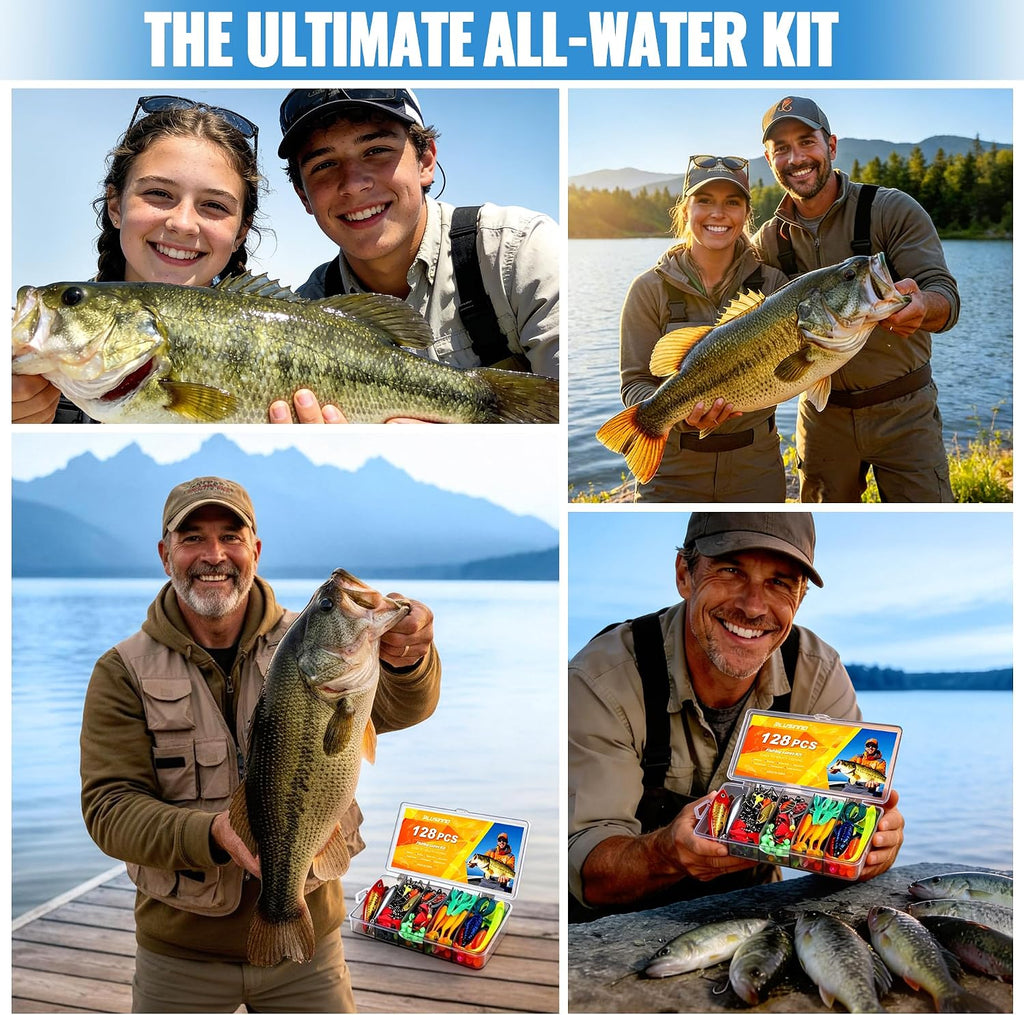 PLUSINNO Fishing Lures, All-in-One Fishing Tackle Box with Tackle Included, Fishing Gear Lure Bait Accessories Kit for Freshwater Bass Trout, Ideal Fishing Gifts for Men, Father & Beginners