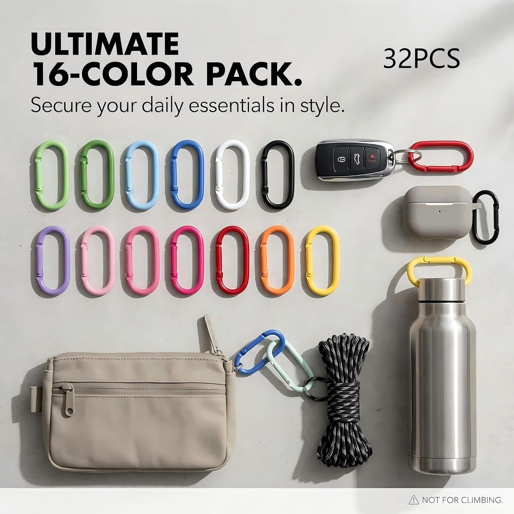 32Pcs Colorful Carabiner Clips,Oval Spring Clips Keychain Clip,Cute Carabiner Aluminum Hook Accessories Snap Link Key Chain Ring Hook