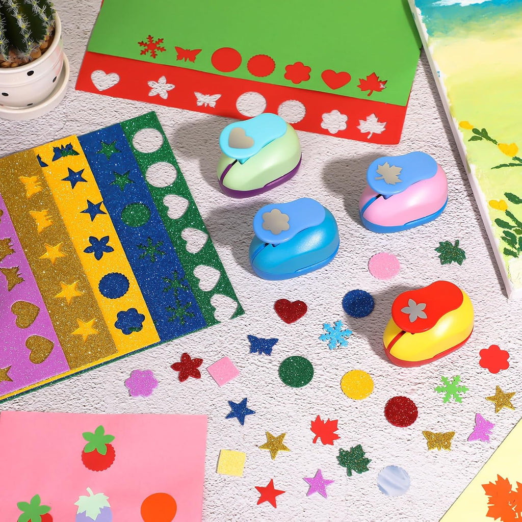 Harloon 10 Pcs Craft Hole Punch Shapes 1 Inch Paper Punch Hole Mix Shapes Cutters for Paper Crafting Scrapbooking Office Supplies(Classic)