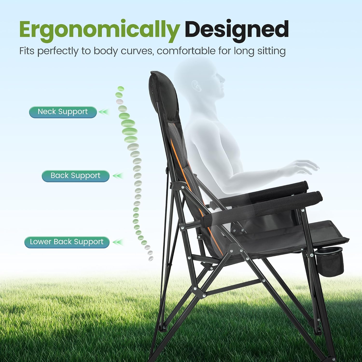 HIGH POINT SPORTS Folding Camping Chairs for Adults Support 500 LBS 2 Pack