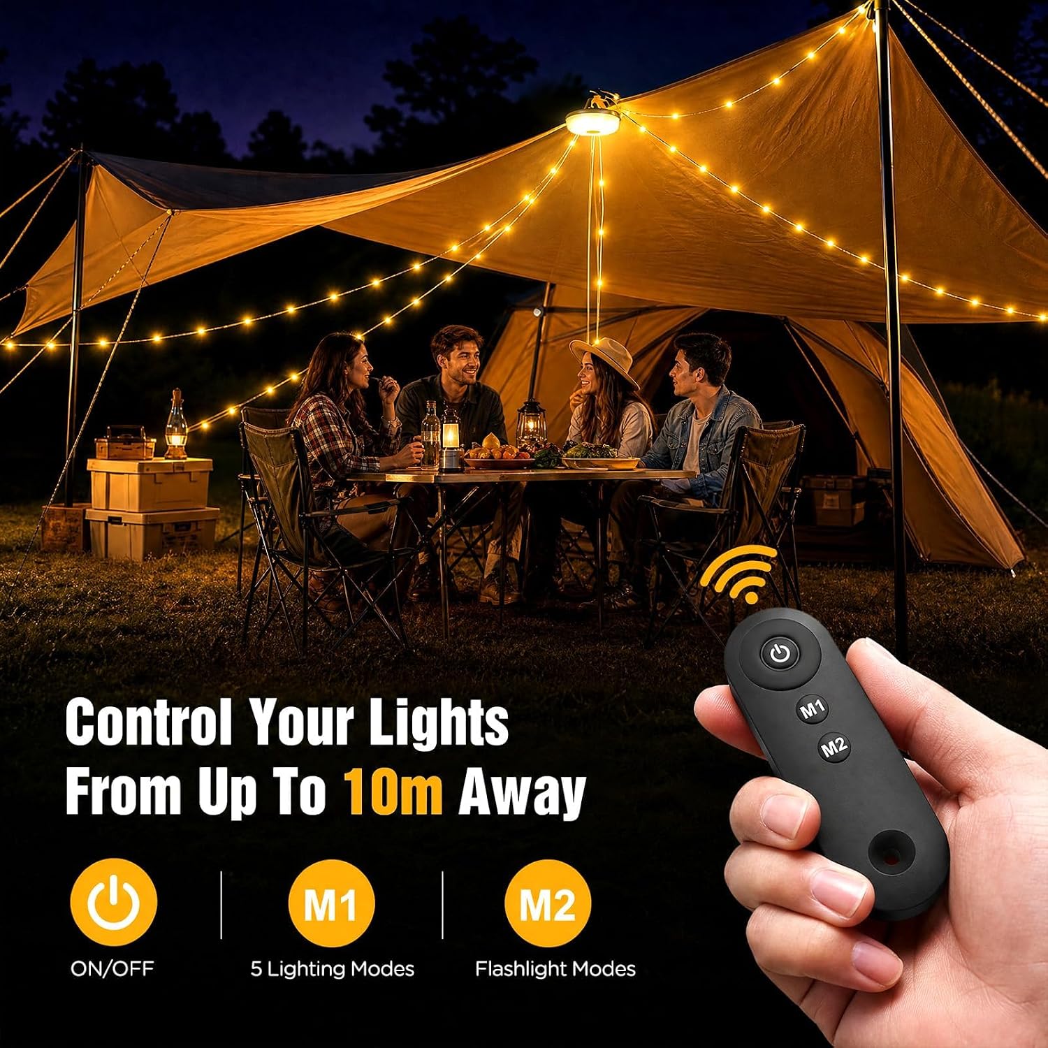 OGERY Camping String Lights with Remote, 4 in 1 Quick Storage 32.8FT 8 Mode