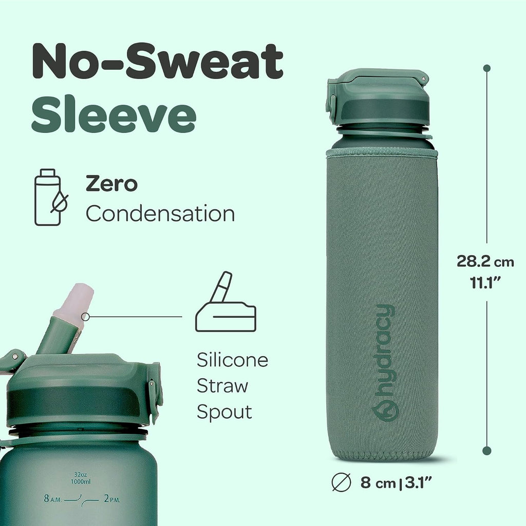 Hydracy Motivational Water Bottle with Time Marker and Straw Lid 32 oz