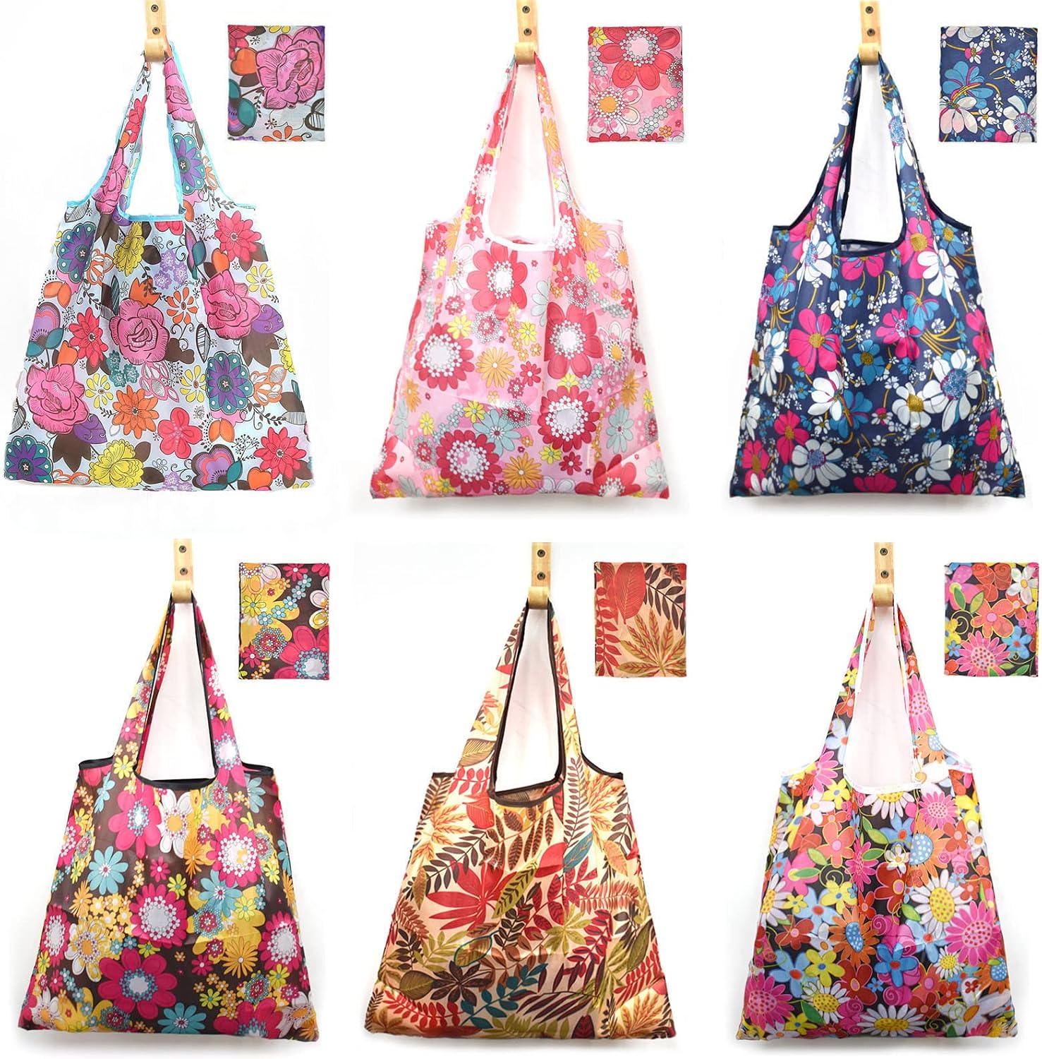 6 Pcs Reusable Grocery Bags Xlarge 50LBS Foldable Grocery Shopping Bags Washable Beach Bag Ripstop Nylon Tote Bags