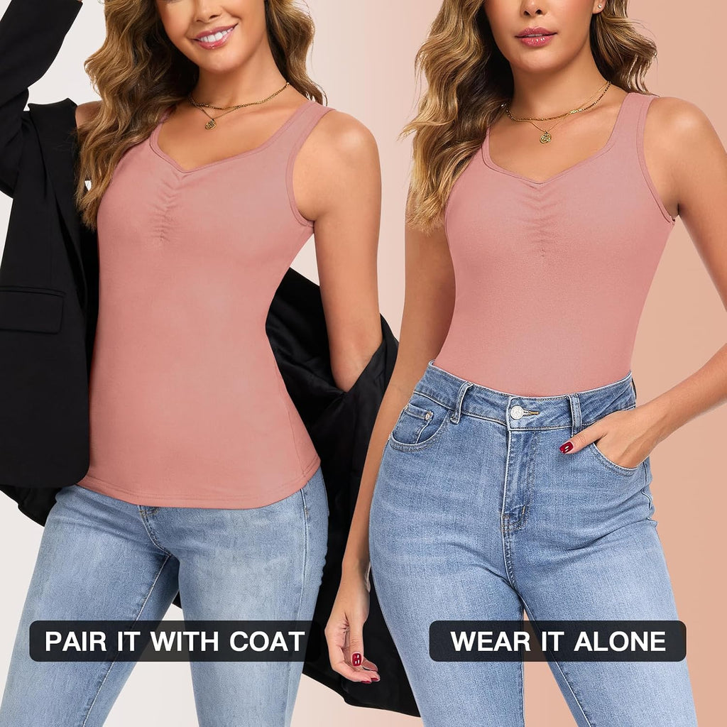 WOWENY Thermal Fleece Tank Top for Women Sleeveless Sweetheart Neck Winter Vest Underwear Tops Warm Cami Base Layer