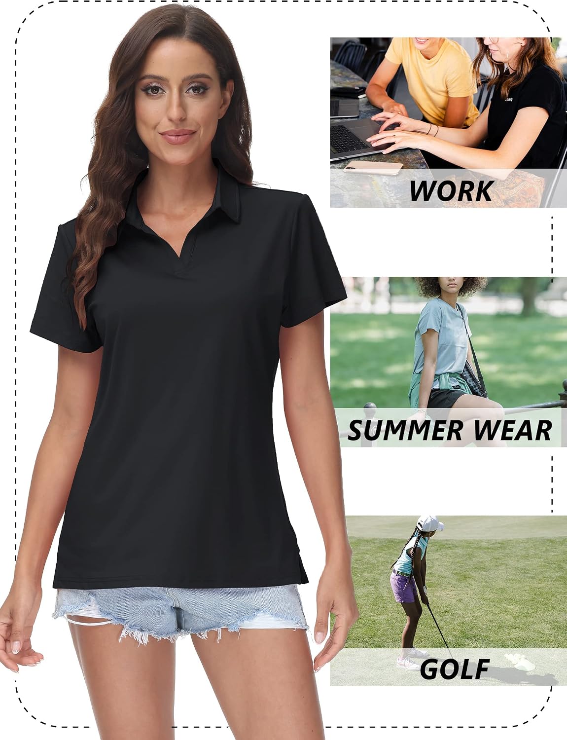 TACVASEN Women's V-Neck Polo Shirts UPF 50+ Short Sleeve Sun Protection Quick Dry Golf Polos Collared Shirt