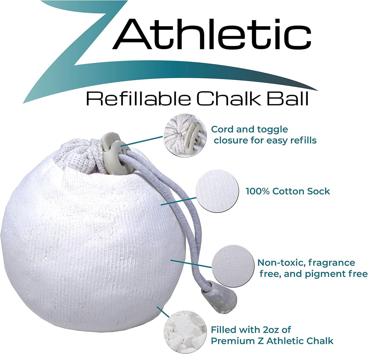 Z ATHLETIC Chalk & Bag Combo for Gymnastics, Climbing, and Weight Lifting (Refillable, Multiple Colors)