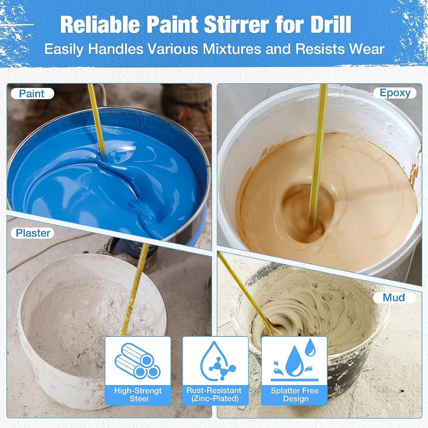 2-Pack Paint Mixer for Drill, Upgraded 4-Blade 2.76" Helix Mixing Paddle Rust-Proof Paint Stirrer, Fits All Standard Drills for 1-5 Gallon Bucket, Paints, Resin, Epoxy, Mud, and Slurry