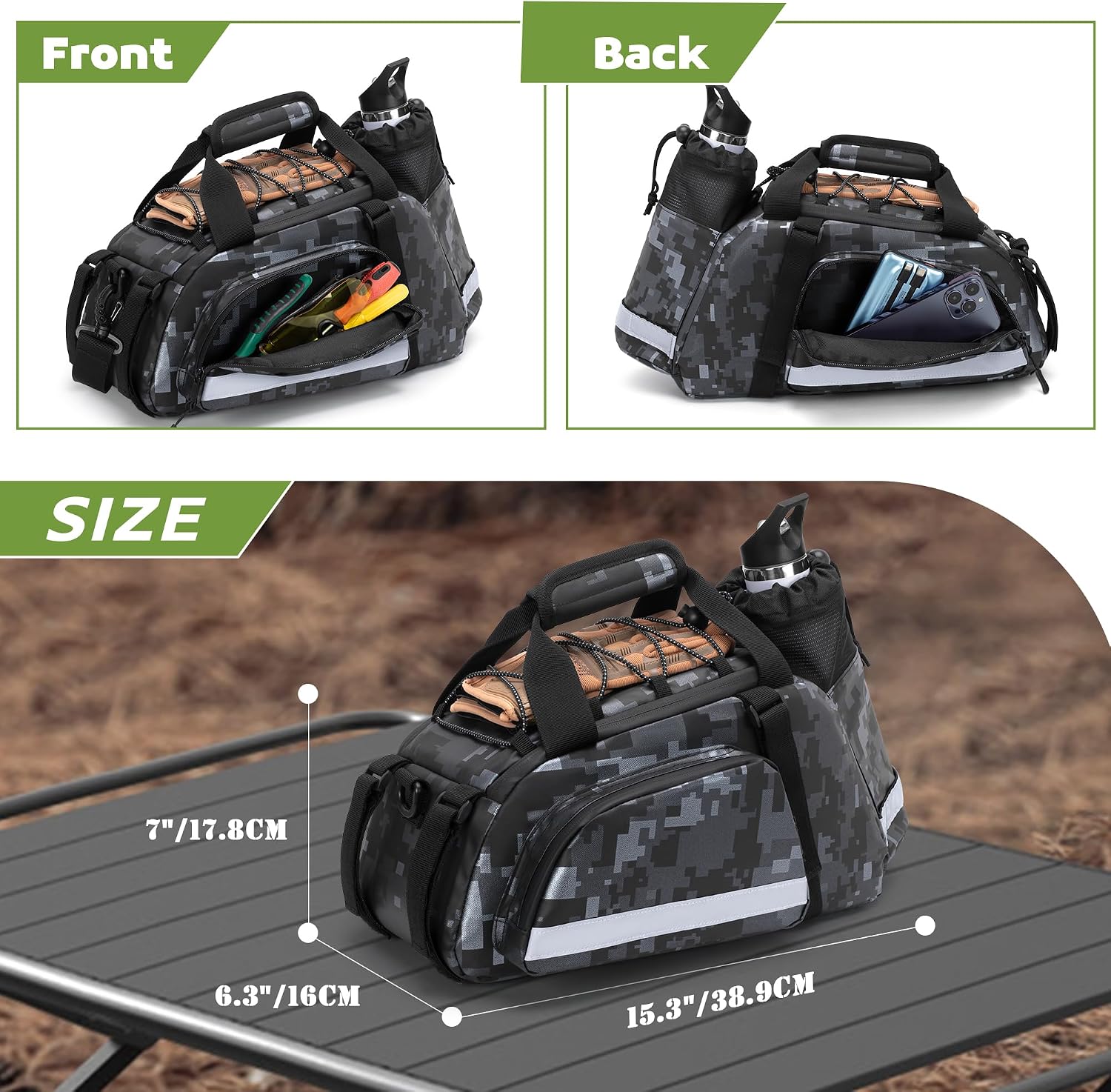 GRAOSO Bike Rear Rack Bag with Cooler Bag, Pannier Bags for Bicycles, 12L