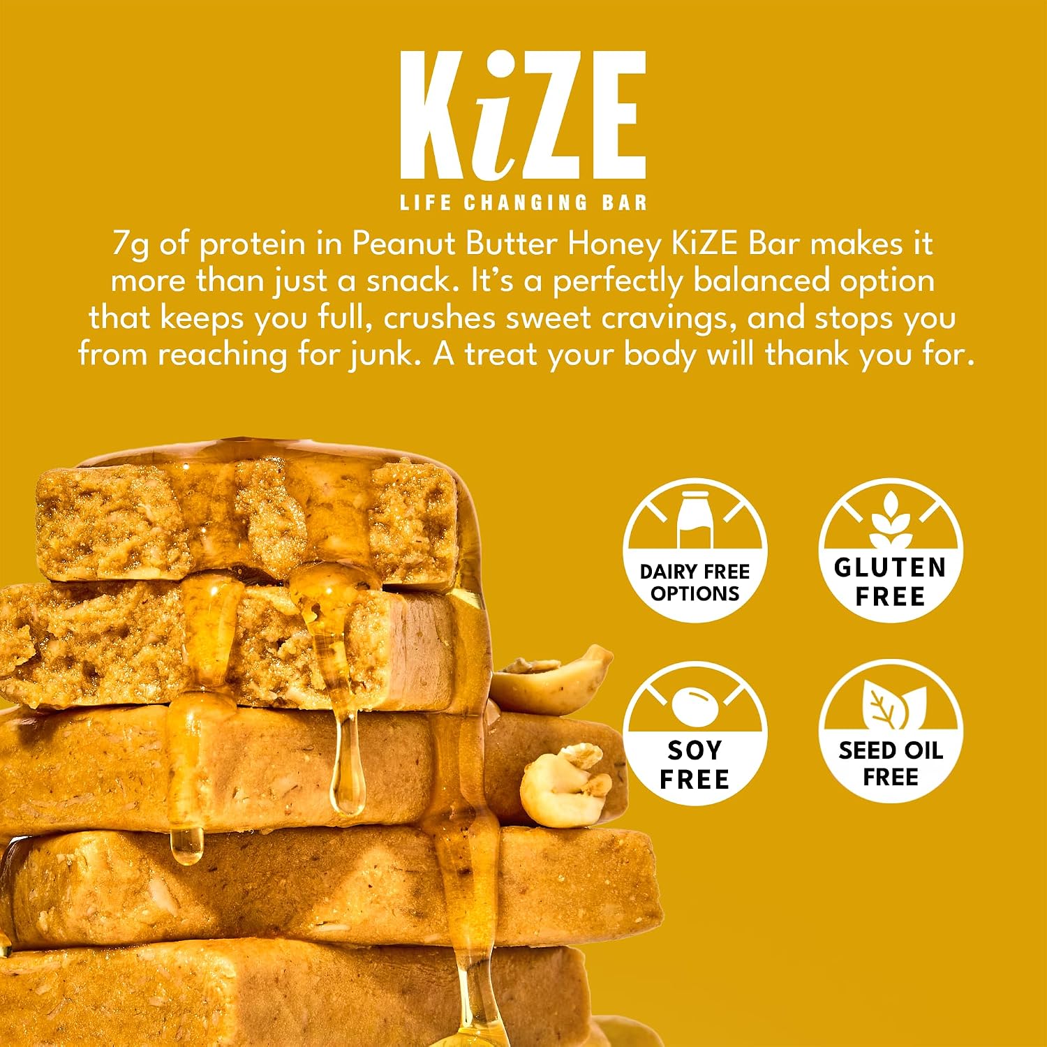 KiZE Energy Bars - Peanut Butter Honey - 30-Count - Gluten Free, Dairy Free, Non-GMO, and High Protein Meal Replacement Energy Bars, Clean and Simple Food Ingredients - 7g High Protein Snacks (30 Count)