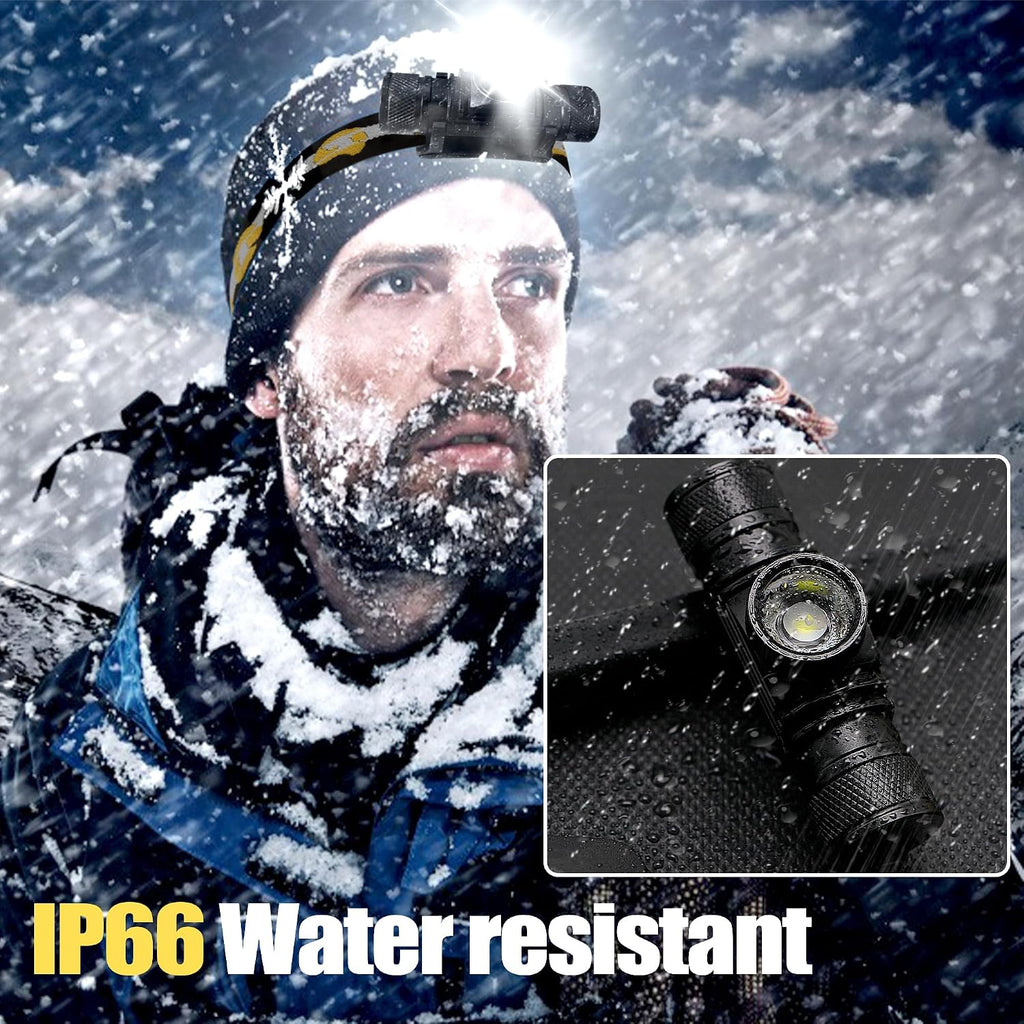 Headlamp Rechargeable, 1200 Lumen Zoomable LED Head Lamp for Adults, IP66 Waterproof Rechargeable Headlight with 9 Modes, Super Bright Head Flashlight with 2600 mAh for Outdoor Camping Hiking Running