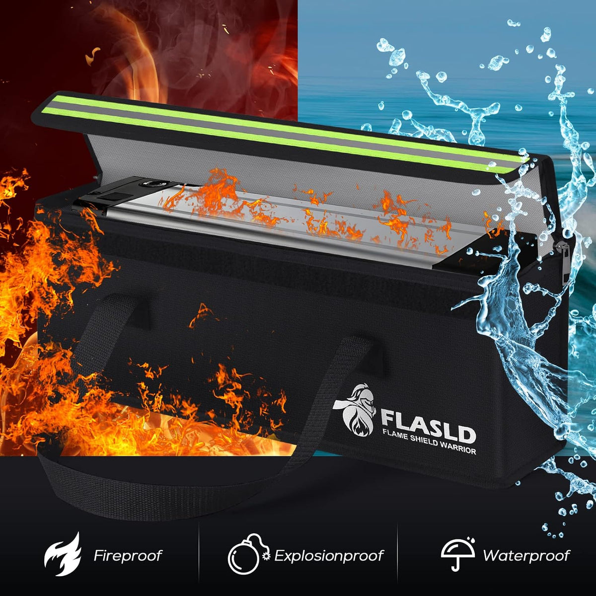 FLASLD E-Bike Battery Bag Fireproof Safe Charging Bag Explosionproof Lipo Battery Bag Large Capatity for Storage Charging (16 x 4.3 x 5in)