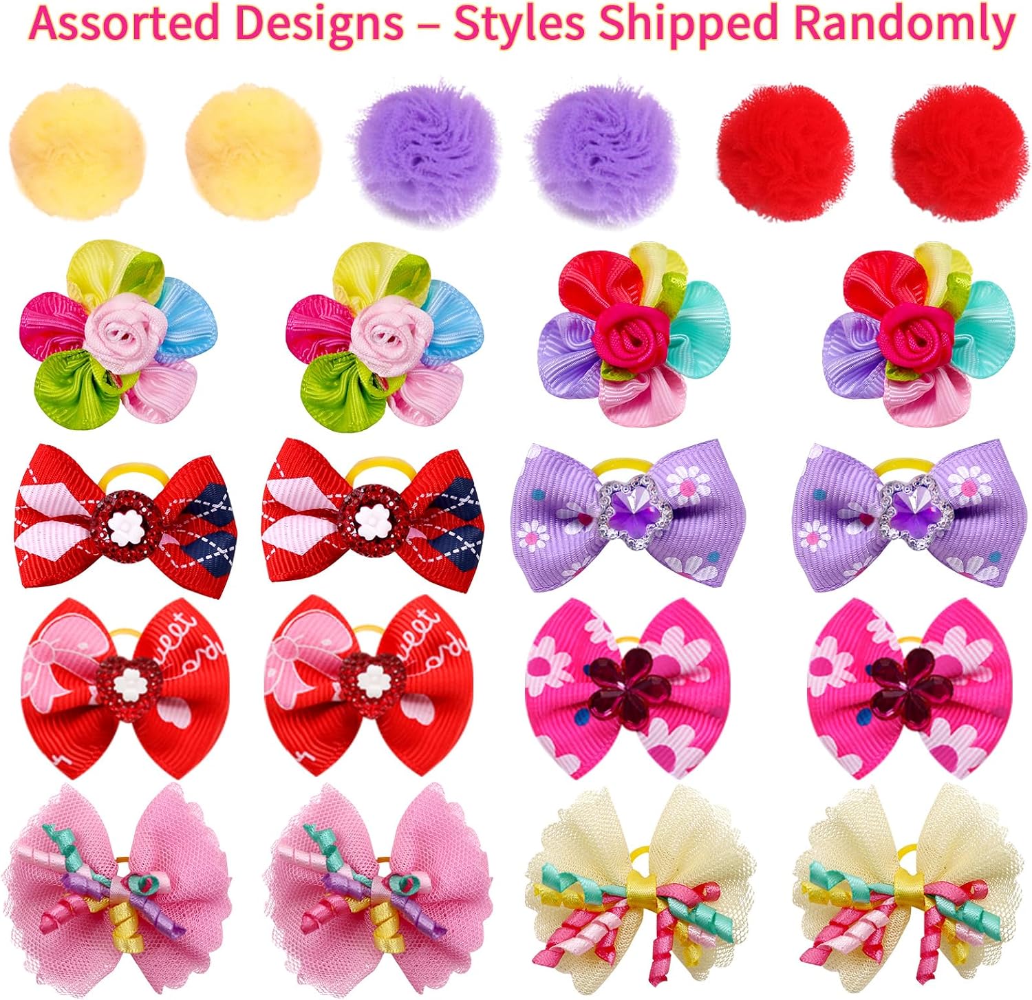 100Pcs Dog Hair Bows with Rubber Bands for Small Medium Dogs