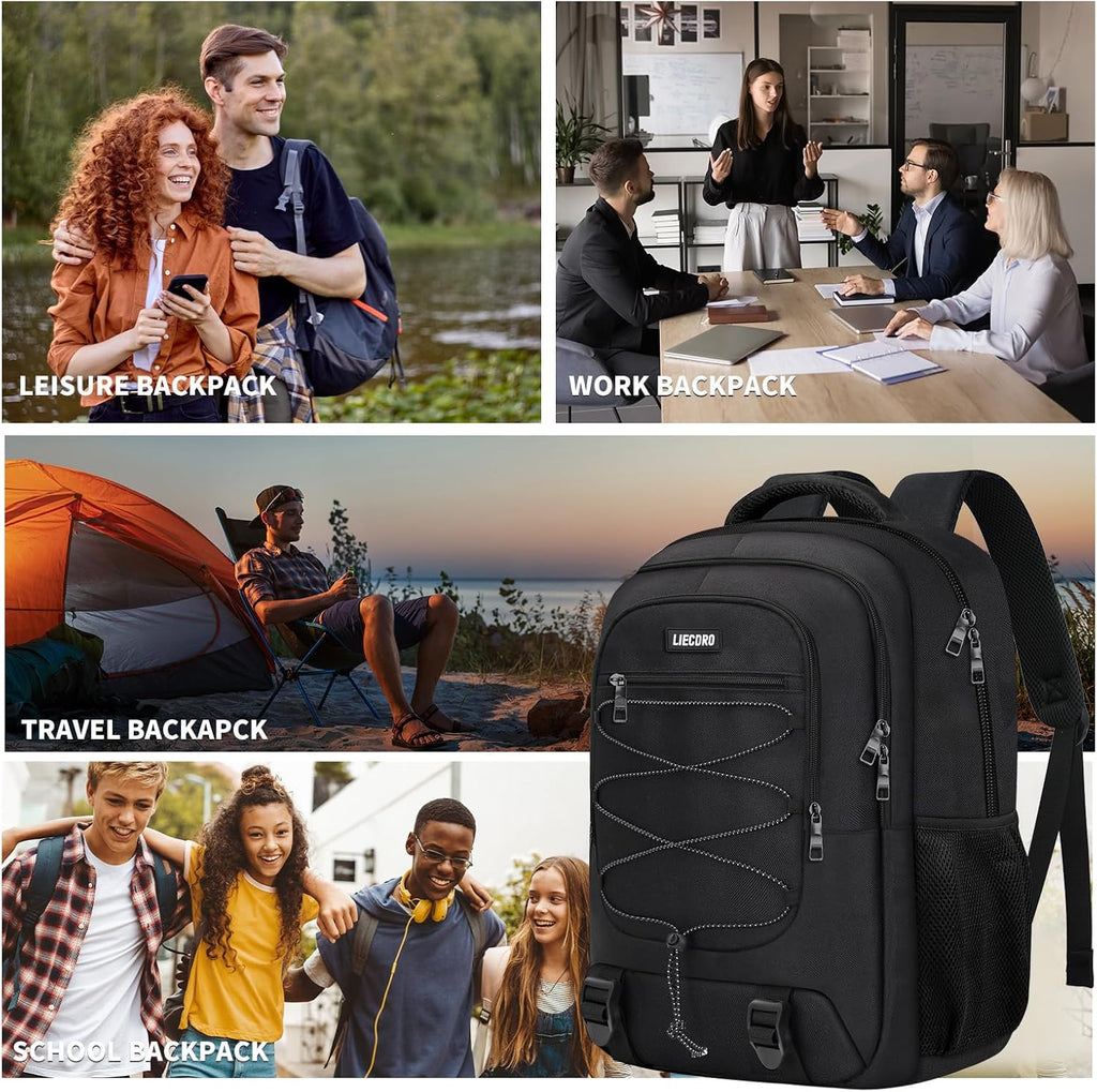 Black School Backpacks for Boys Teens, Backpack for Men,15.6 inch Laptop Back Pack with Reinforced Straps, Large College Book Bag, Business Work Travel Bookbag
