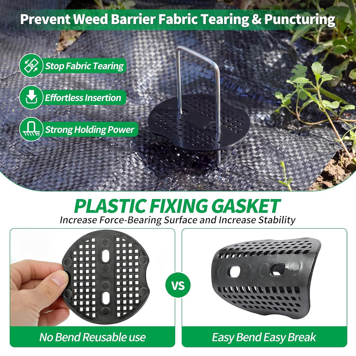 100 Pack Landscape Staples and 100 Pack Gaskets,8" 11 Gauge Galvanized Steel Garden Staples with Black Pads,Landscape Pins Turf Staples for Securing Weed Barrier Fabric Artificial Grass