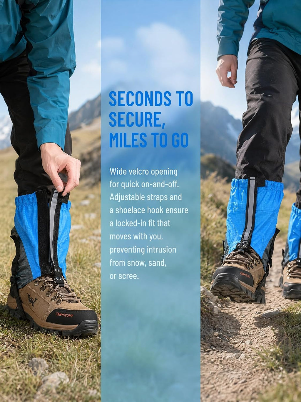 Ankle Gaiters, Lightweight Waterproof Trail Gaiters, Hiking Gaiters for Camping, Desert Trekking, Trail Running, Sandproof Snowproof Leg Gaiters for Men Women