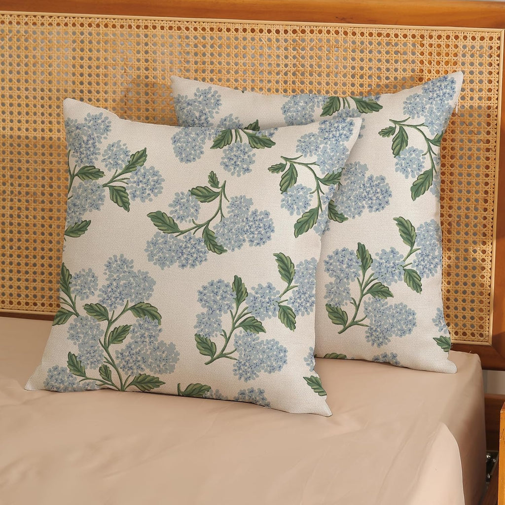 Floral Outdoor Pillow Covers 18x18 Inch Set of 2 Blue Green