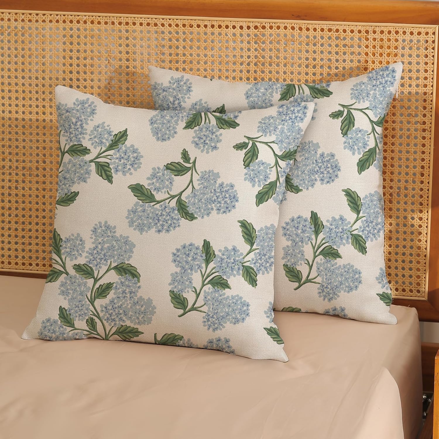 Floral Outdoor Pillow Covers 18x18 Inch Set of 2 Blue Green