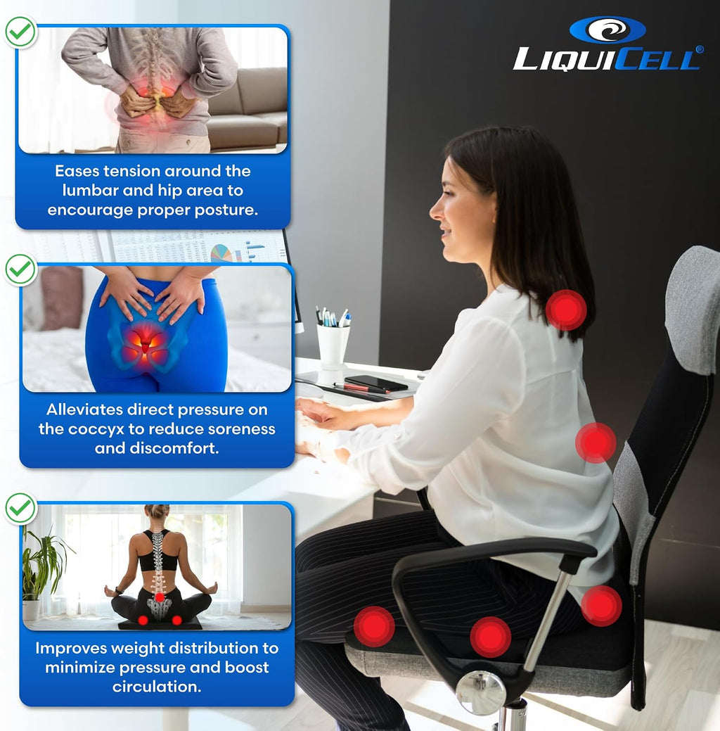 ERGO21 Liquicell Coccyx Cushion - Better Than Gel, Foam, and Air! Liquid-Filled Membranes. Blood Flow Improved by 150% (Large Deluxe 18x17x2.5)
